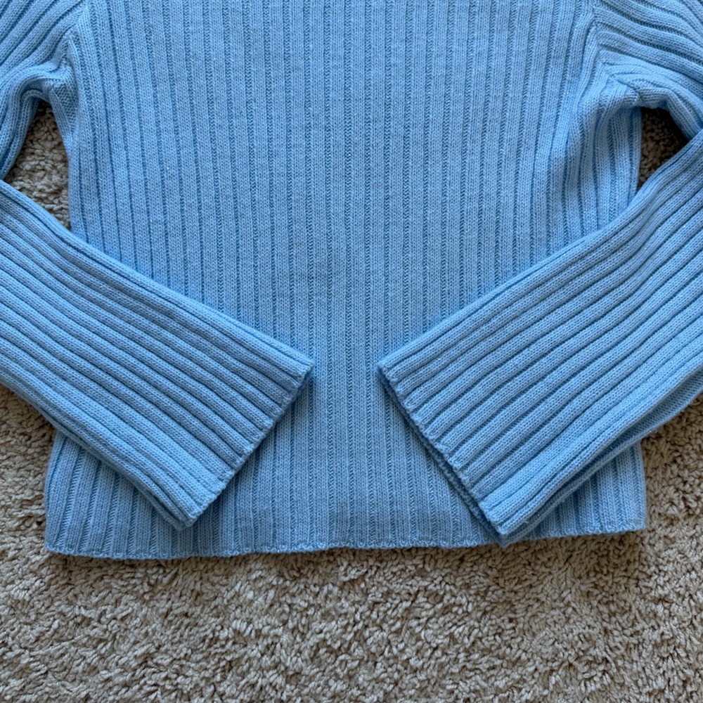 Vintage Women's Baby Blue Glitter Turtleneck Sweater - Size Medium - Picture 4 of 6